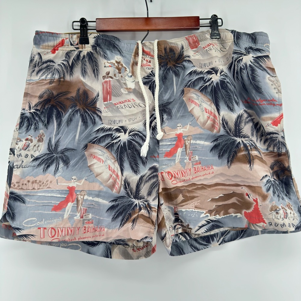 Tommy Bahama Swim Trunks Men L Blue Tropical Paradise Mesh Lined Pockets Board